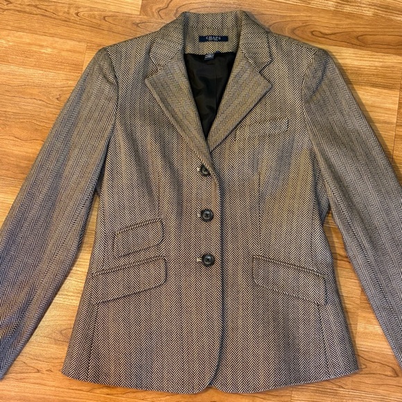 CHAPS Vintage Women’s Herringbone Cotton Blazer Black/Tan Size 4 EC Old Money - Picture 10 of 14